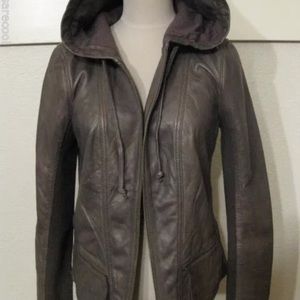 Hinge Grey Leather Hooded Jacket